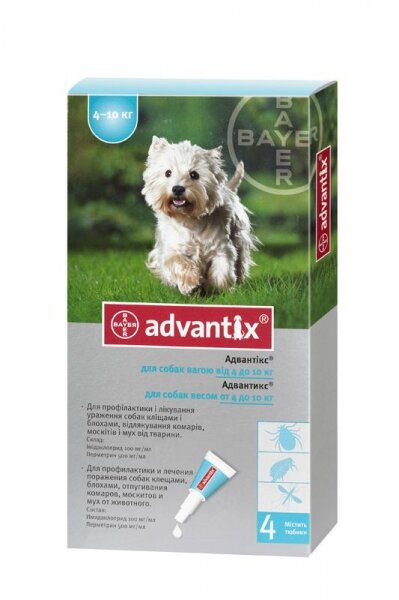 Капли от иксодовых клещей и др. насекомых Bayer Адвантикс 100 С для собак 4-10 кг (4 пипетки х 1 мл) 