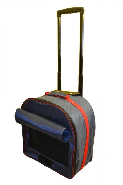Переноска-чемодан на колесах синяя