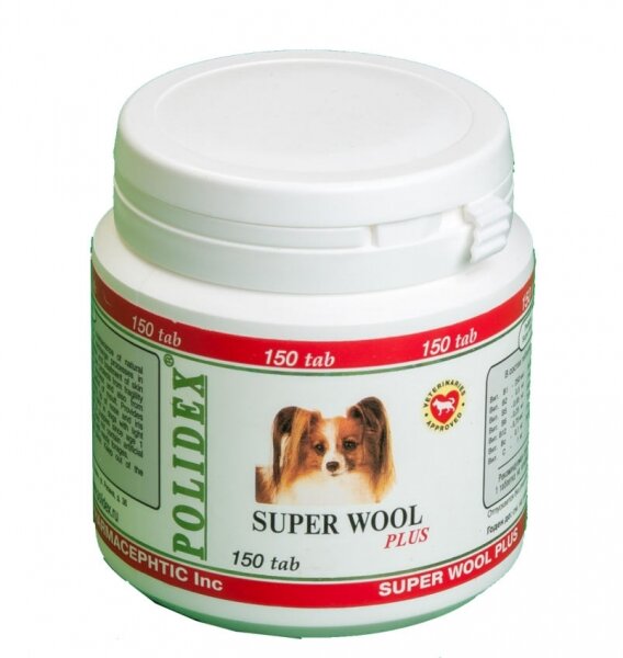 Polidex Super Wool plus улучшает состояние шерсти, кожи, когтей и профилактика дерматитов 150 таб.